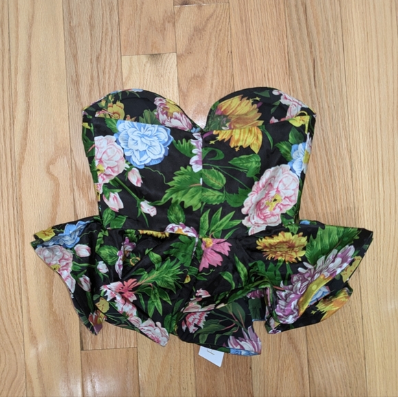 12. NWT RONNY KOBO TARA STRAPLESS FLORAL PEPLUM TOP - Picture 6 of 8